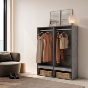 wohnli-moebel-suche-M25067946-1 Offener Kleiderschrank Holzeffekt 120x35x145cm Zementgrau 120x145x35cm Spanplatte Grau Skraut home Möbel Schlafzimmermöbel Kleiderschränke