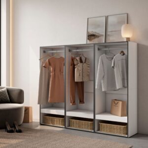 Offener Kleiderschrank Holzeffekt 180x35x145cm Weiß 180x145x35cm Spanplatte Weiß Skraut home Möbel Schlafzimmermöbel Kleiderschränke