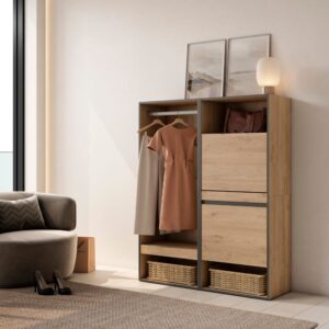 wohnli-moebel-suche-M25067948-1 Offener Kleiderschrank Holzeffekt 120x35x145cm Eiche 120x145x35cm Spanplatte Beige Skraut home Möbel Schlafzimmermöbel Kleiderschränke