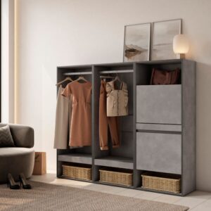 Offener Kleiderschrank Holzeffekt 180x35x145cm Zementgrau 180x145x35cm Spanplatte Grau Skraut home Möbel Schlafzimmermöbel Kleiderschränke