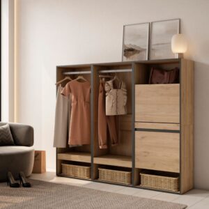 wohnli-moebel-suche-M25067950-1 Offener Kleiderschrank Holzeffekt 180x35x145cm Eiche 180x145x35cm Spanplatte Beige Skraut home Möbel Schlafzimmermöbel Kleiderschränke