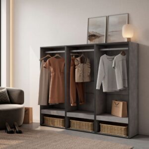 Offener Kleiderschrank Holzeffekt 180x35x145cm Zementgrau 180x145x35cm Spanplatte Grau Skraut home Möbel Schlafzimmermöbel Kleiderschränke