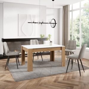 Esstisch Holzeffekt 140x90x76cm Weiß und Eiche 140x76x90cm Spanplatte Weiß Skraut home Möbel Esszimmermöbel Esstische