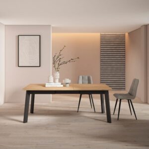 Esstisch Holzeffekt 194x90x75cm Eiche und Schwarz 194x75x90cm Spanplatte Beige Skraut home Möbel Esszimmermöbel Esstische