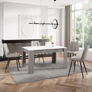 wohnli-moebel-suche-M25068002-1 Esstisch Holzeffekt 140x90x76cm Weiß und Zementgrau 140x76x90cm Spanplatte Weiß Skraut home Möbel Esszimmermöbel Esstische