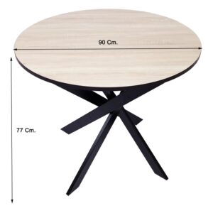 wohnli-moebel-suche-M25068009-1 Esstisch Rund Holzeffekt 90x90x77cm Eiche und Schwarz 90x77x90cm Spanplatte Beige Skraut home Möbel Esszimmermöbel Esstische