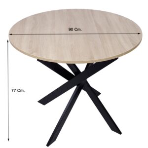 Esstisch Rund Holzeffekt 90x90x77cm Eiche und Schwarz 90x77x90cm Spanplatte Beige Skraut home Möbel Esszimmermöbel Esstische