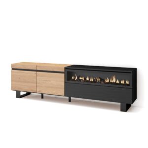 wohnli-moebel-suche-M25068015 Wohnli Möbelsuche - TV-Möbel Holzeffekt Kamin mit Feuereffekt 200x35x57 Eiche und Schwarz