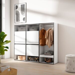 Schuhschrank Holzeffekt 180x35x145cm Weiß 180x145x35cm Spanplatte Weiß Skraut home Möbel Flurmöbel Schuhschränke