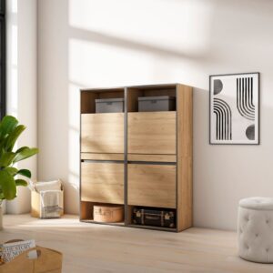 Schuhschrank Holzeffekt 120x35x145cm Eiche 120x145x35cm Spanplatte Beige Skraut home Möbel Flurmöbel Schuhschränke