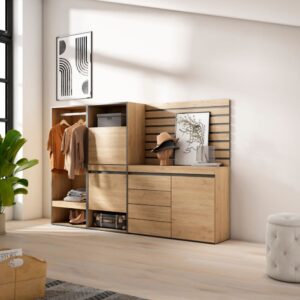 227x145x35cm Spanplatte Beige Skraut home Möbel Flurmöbel Schuhschränke