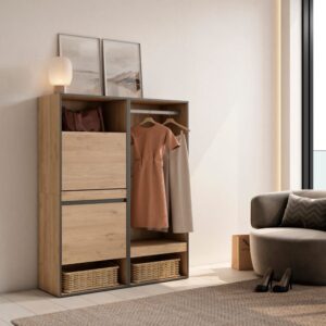 Schuhschrank Holzeffekt 120x35x145cm Eiche 120x145x35cm Spanplatte Beige Skraut home Möbel Flurmöbel Schuhschränke