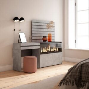 wohnli-moebel-suche-M25068037-1 Schminktisch Holzeffekt Kamin mit Feuereffekt XL 177x35x145 Zementgrau 177x145x35cm Spanplatte Grau Skraut home Möbel Schlafzimmermöbel Schminktische