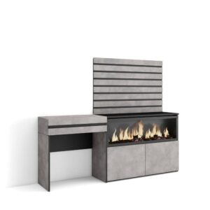 wohnli-moebel-suche-M25068037 Wohnli Möbelsuche - Schminktisch Holzeffekt Kamin mit Feuereffekt XL 177x35x145 Zementgrau