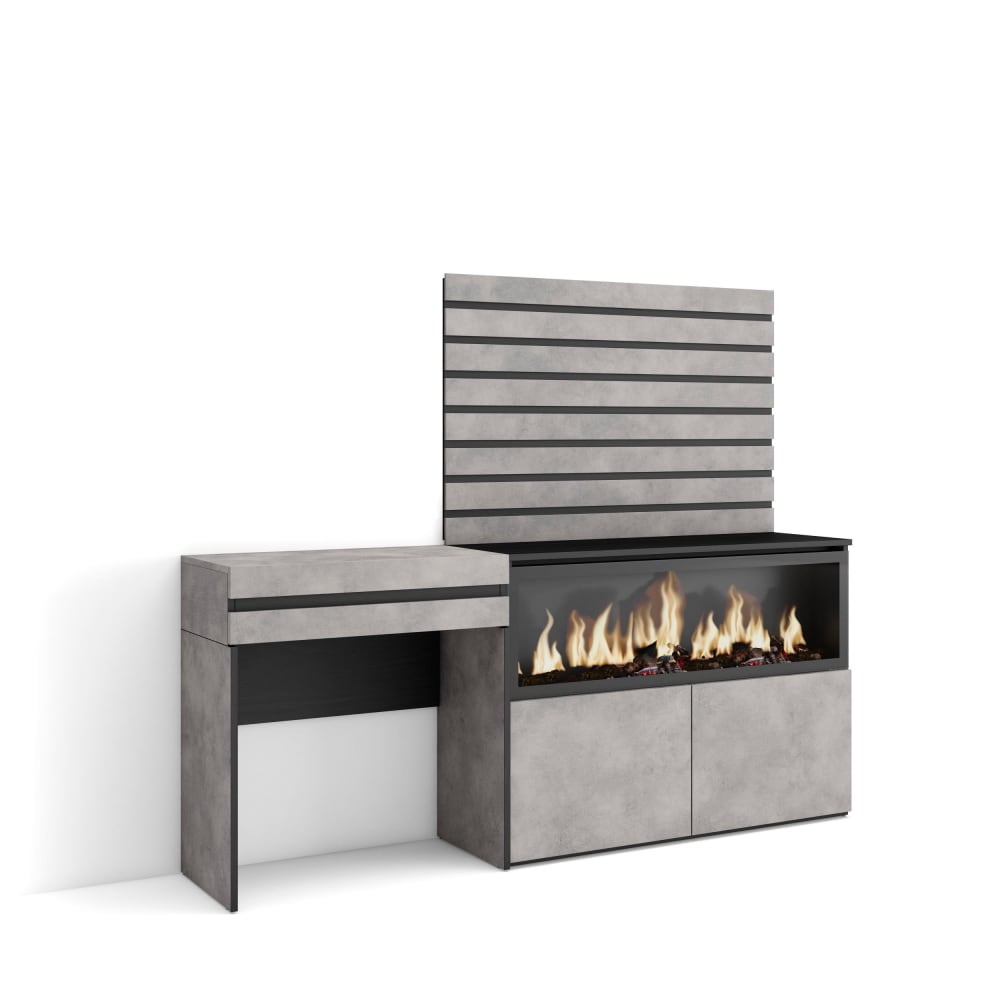 wohnli-moebel-suche-M25068037 Wohnli Möbelsuche - Schminktisch Holzeffekt Kamin mit Feuereffekt XL 177x35x145 Zementgrau