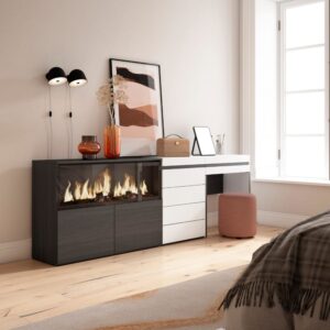 wohnli-moebel-suche-M25068038-1 Schminktisch Holzeffekt Kamin mit Feuereffekt XXL 234x35x75cm Weiß 234x75x35cm Spanplatte Weiß Skraut home Möbel Schlafzimmermöbel Schminktische