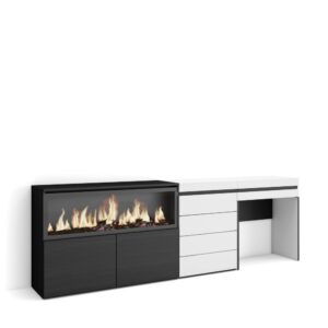 wohnli-moebel-suche-M25068038 Wohnli Möbelsuche - Schminktisch Holzeffekt Kamin mit Feuereffekt XXL 234x35x75cm Weiß