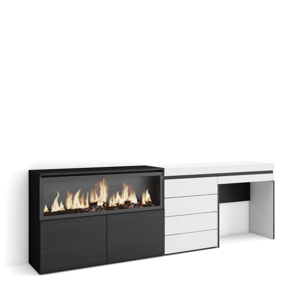 wohnli-moebel-suche-M25068038 Wohnli Möbelsuche - Schminktisch Holzeffekt Kamin mit Feuereffekt XXL 234x35x75cm Weiß