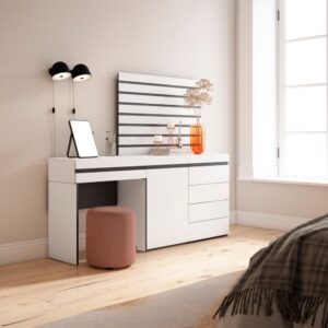 wohnli-moebel-suche-M25068040-1 Schminktisch Holzeffekt 177x35x145cm Weiß 177x145x35cm Spanplatte Weiß Skraut home Möbel Schlafzimmermöbel Schminktische