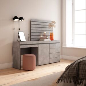 wohnli-moebel-suche-M25068041-1 Schminktisch Holzeffekt 177x35x145cm Zementgrau 177x145x35cm Spanplatte Grau Skraut home Möbel Schlafzimmermöbel Schminktische