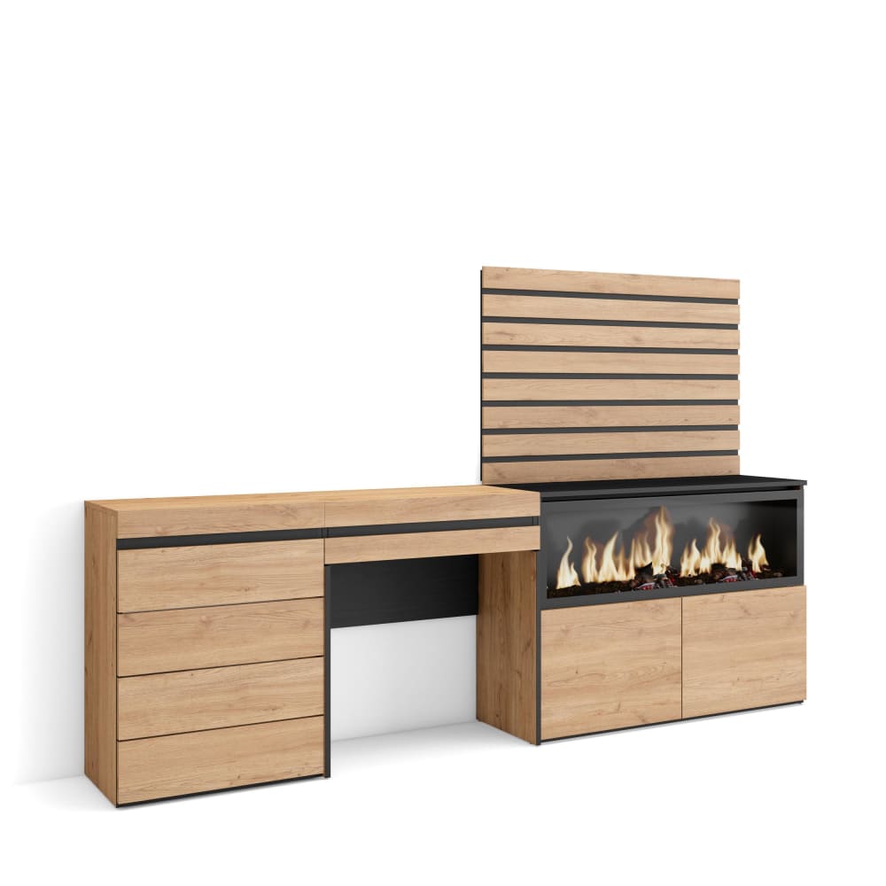 wohnli-moebel-suche-M25068042 Wohnli Möbelsuche - Schminktisch Holzeffekt Kamin mit Feuereffekt XXL 234x35x145cm Eiche