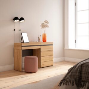 wohnli-moebel-suche-M25068043-1 Schminktisch Holzeffekt 127x35x75cm Eiche 127x75x35cm Spanplatte Beige Skraut home Möbel Schlafzimmermöbel Schminktische