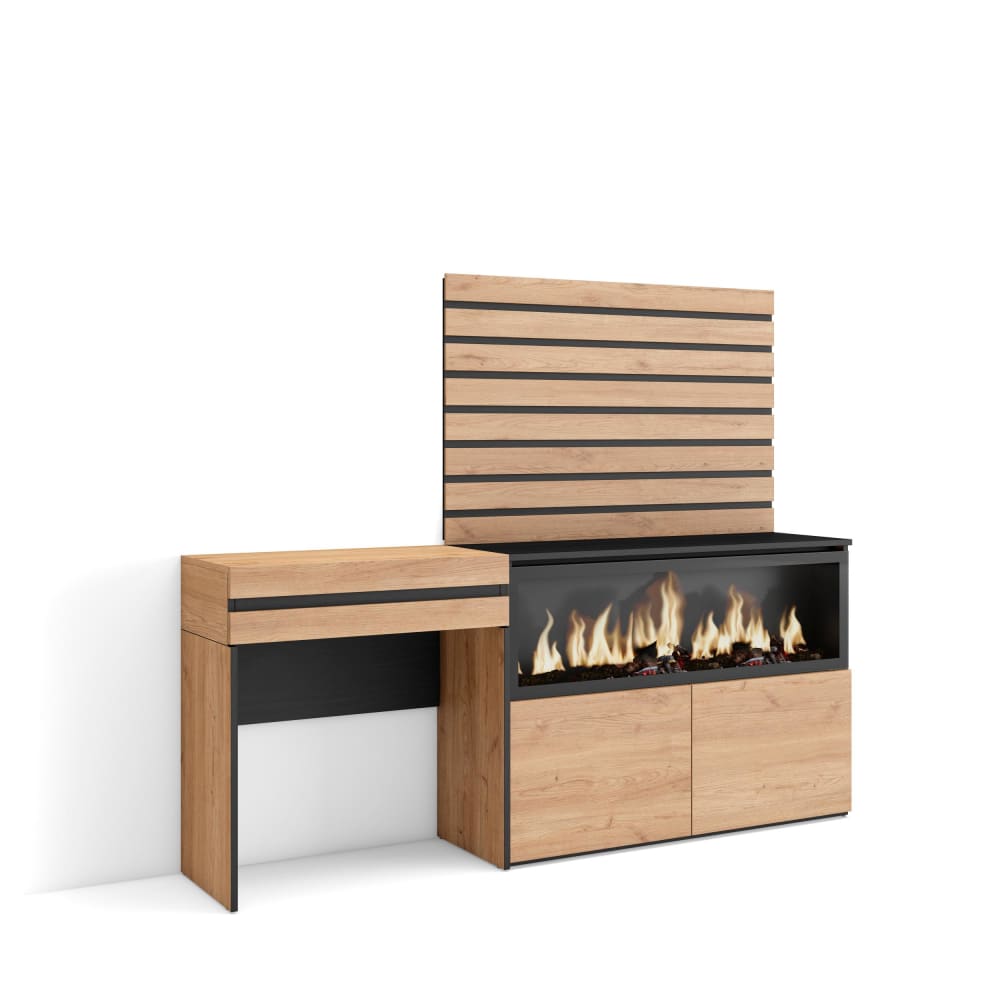 wohnli-moebel-suche-M25068046 Wohnli Möbelsuche - Schminktisch Holzeffekt Kamin mit Feuereffekt XXL 177x35x145cm Eiche
