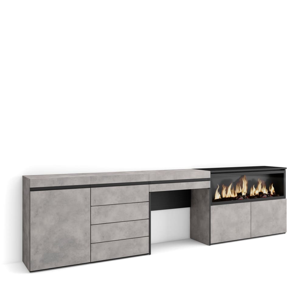 wohnli-moebel-suche-M25068048 Wohnli Möbelsuche - Schminktisch Holzeffekt Kamin mit Feuereffekt XXL 284x35x75 Zementgrau