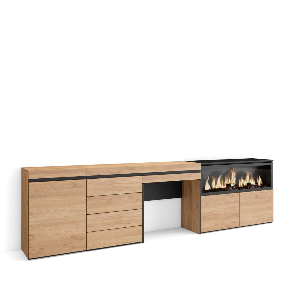 wohnli-moebel-suche-M25068049 Wohnli Möbelsuche - Schminktisch Holzeffekt Kamin mit Feuereffekt XXL 284x35x75cm Eiche