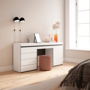Schminktisch Holzeffekt 177x35x75cm Weiß 177x75x35cm Spanplatte Weiß Skraut home Möbel Schlafzimmermöbel Schminktische