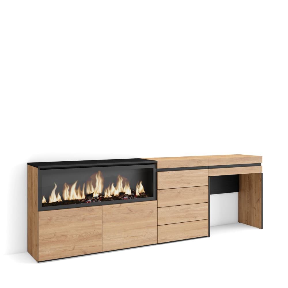 wohnli-moebel-suche-M25068053 Wohnli Möbelsuche - Schminktisch Holzeffekt Kamin mit Feuereffekt XXL 234x35x75cm Eiche