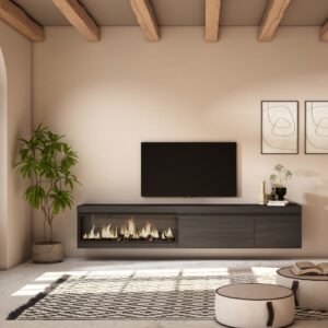 TV-Möbel Holzeffekt Kamin mit Feuereffekt XXL 237x35x45cm Schwarz 237x45x35cm Spanplatte Schwarz Skraut home Möbel Wohnzimmermöbel TV-Möbel
