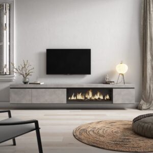 TV-Möbel Holzeffekt Kamin mit Feuereffekt XXL 288x35x45cm Zementgrau 288x45x35cm Spanplatte Grau Skraut home Möbel Wohnzimmermöbel TV-Möbel