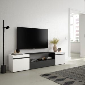 TV-Möbel Holzeffekt 200x35x45cm Weiß und Schwarz 200x45x35cm Spanplatte Weiß Skraut home Möbel Wohnzimmermöbel TV-Möbel