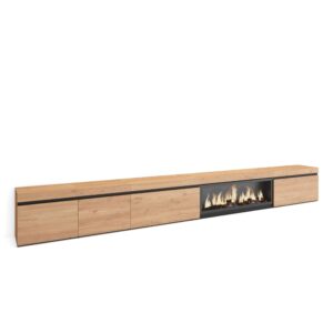 Wohnli Möbelsuche - TV-Möbel Holzeffekt Kamin mit Feuereffekt XXL 368x35x45cm Eiche