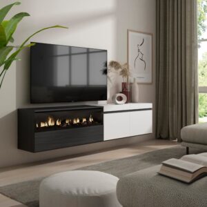 wohnli-moebel-suche-M25068069-1 TV-Möbel Holzeffekt Kamin mit Feuereffekt 200x35x45cm Weiß und Schwarz 200x45x35cm Spanplatte Weiß Skraut home Möbel Wohnzimmermöbel TV-Möbel