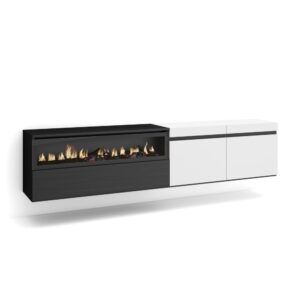 wohnli-moebel-suche-M25068069 Wohnli Möbelsuche - TV-Möbel Holzeffekt Kamin mit Feuereffekt 200x35x45cm Weiß und Schwarz