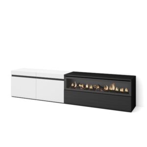 wohnli-moebel-suche-M25068071 Wohnli Möbelsuche - TV-Möbel Holzeffekt Kamin mit Feuereffekt 200x35x45cm Weiß und Schwarz