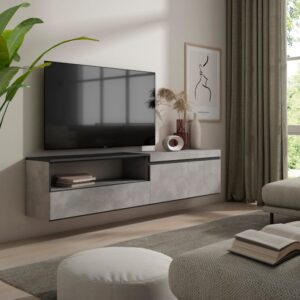 wohnli-moebel-suche-M25068075-1 TV-Möbel Holzeffekt Hängend 200x35x45cm Zementgrau 200x45x35cm Spanplatte Grau Skraut home Möbel Wohnzimmermöbel TV-Möbel