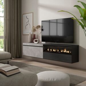 wohnli-moebel-suche-M25068077-1 TV-Möbel Holzeffekt Kamin mit Feuereffekt 200x35x45cm Zementgrau 200x45x35cm Spanplatte Grau Skraut home Möbel Wohnzimmermöbel TV-Möbel