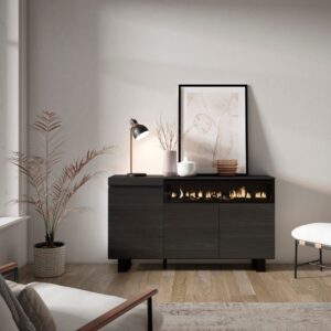 Sideboard Holzeffekt Kamin mit Feuereffekt 150x35x87cm Schwarz 150x87x35cm Spanplatte Schwarz Skraut home Möbel Esszimmermöbel Sideboards, Highboards & niedrige Anrichten