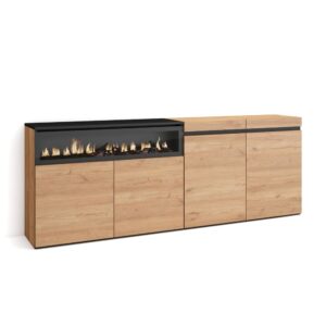 wohnli-moebel-suche-M25068091 Wohnli Möbelsuche - Sideboard Holzeffekt Kamin mit Feuereffekt 200x35x75 Eiche und Schwarz
