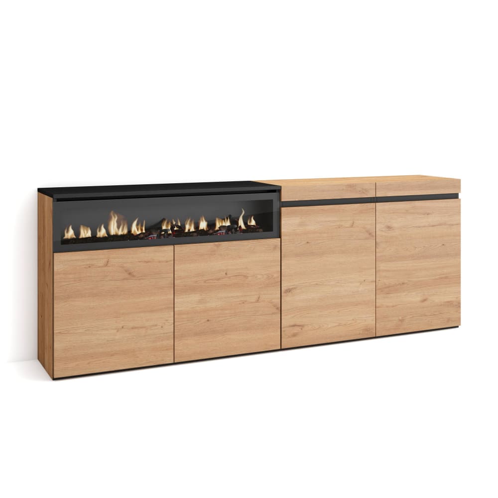 wohnli-moebel-suche-M25068091 Wohnli Möbelsuche - Sideboard Holzeffekt Kamin mit Feuereffekt 200x35x75 Eiche und Schwarz