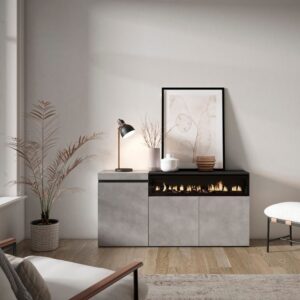 wohnli-moebel-suche-M25068092-1 Sideboard Holzeffekt Kamin mit Feuereffekt 150x35x75cm Zementgrau 150x75x35cm Spanplatte Grau Skraut home Möbel Esszimmermöbel Sideboards, Highboards & niedrige Anrichten