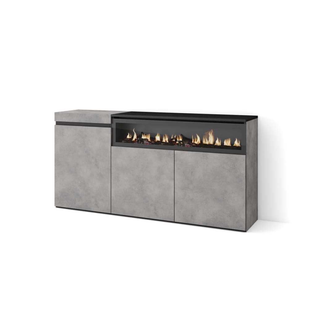 wohnli-moebel-suche-M25068092 Wohnli Möbelsuche - Sideboard Holzeffekt Kamin mit Feuereffekt 150x35x75cm Zementgrau