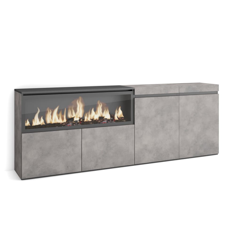 Wohnli Möbelsuche - Sideboard Holzeffekt Kamin mit Feuereffekt XXL 208x35x75cm Zementgrau