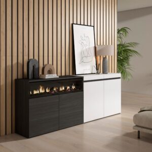 wohnli-moebel-suche-M25068097-1 Sideboard Holzeffekt Kamin mit Feuereffekt 200x35x75 Weiß und Schwarz 200x75x35cm Spanplatte Weiß Skraut home Möbel Esszimmermöbel Sideboards, Highboards & niedrige Anrichten