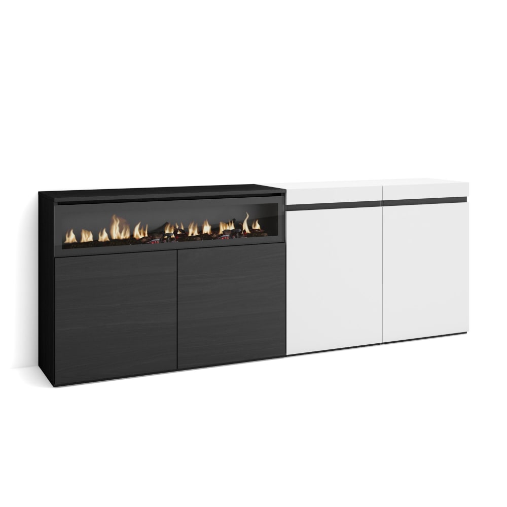 wohnli-moebel-suche-M25068097 Wohnli Möbelsuche - Sideboard Holzeffekt Kamin mit Feuereffekt 200x35x75 Weiß und Schwarz
