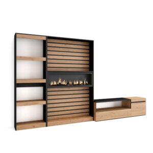 wohnli-moebel-suche-M25068108 Wohnli Möbelsuche - Wohnwand Holzeffekt Kamin mit Feuereffekt 320x35x186 Eiche und Schwarz
