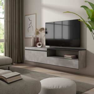 TV-Möbel Holzeffekt Hängend 200x35x45cm Zementgrau 200x45x35cm Spanplatte Grau Skraut home Möbel Wohnzimmermöbel TV-Möbel